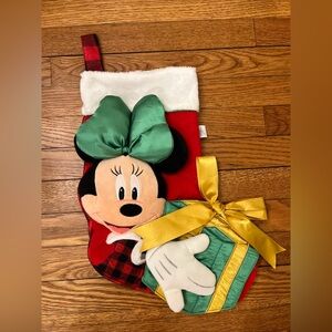 Disney Store Minnie Mouse 17” Plush Christmas Stocking 3D Present Red Plaid Soft